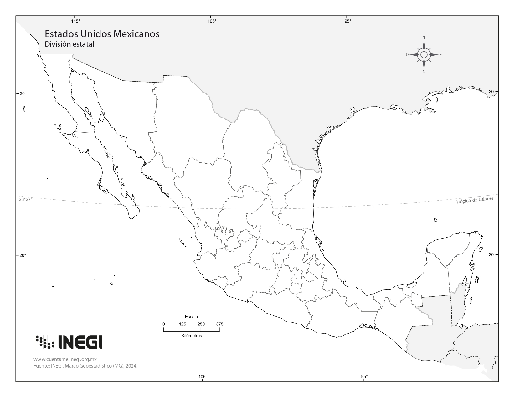 División estatal de México (fuente: INEGI)